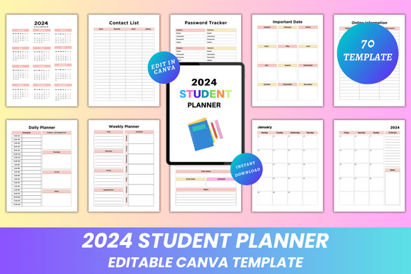Download Editable 2024 Student Planner Canva KDP - Canva Collection