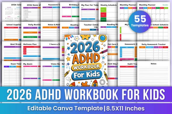 Download 2026 ADHD Workbook for Kids Canva Kdp - Canva Collection