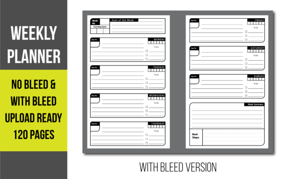 Download KDP Weekly Planner - Bleed &amp; No Bleed - No bleed Collection
